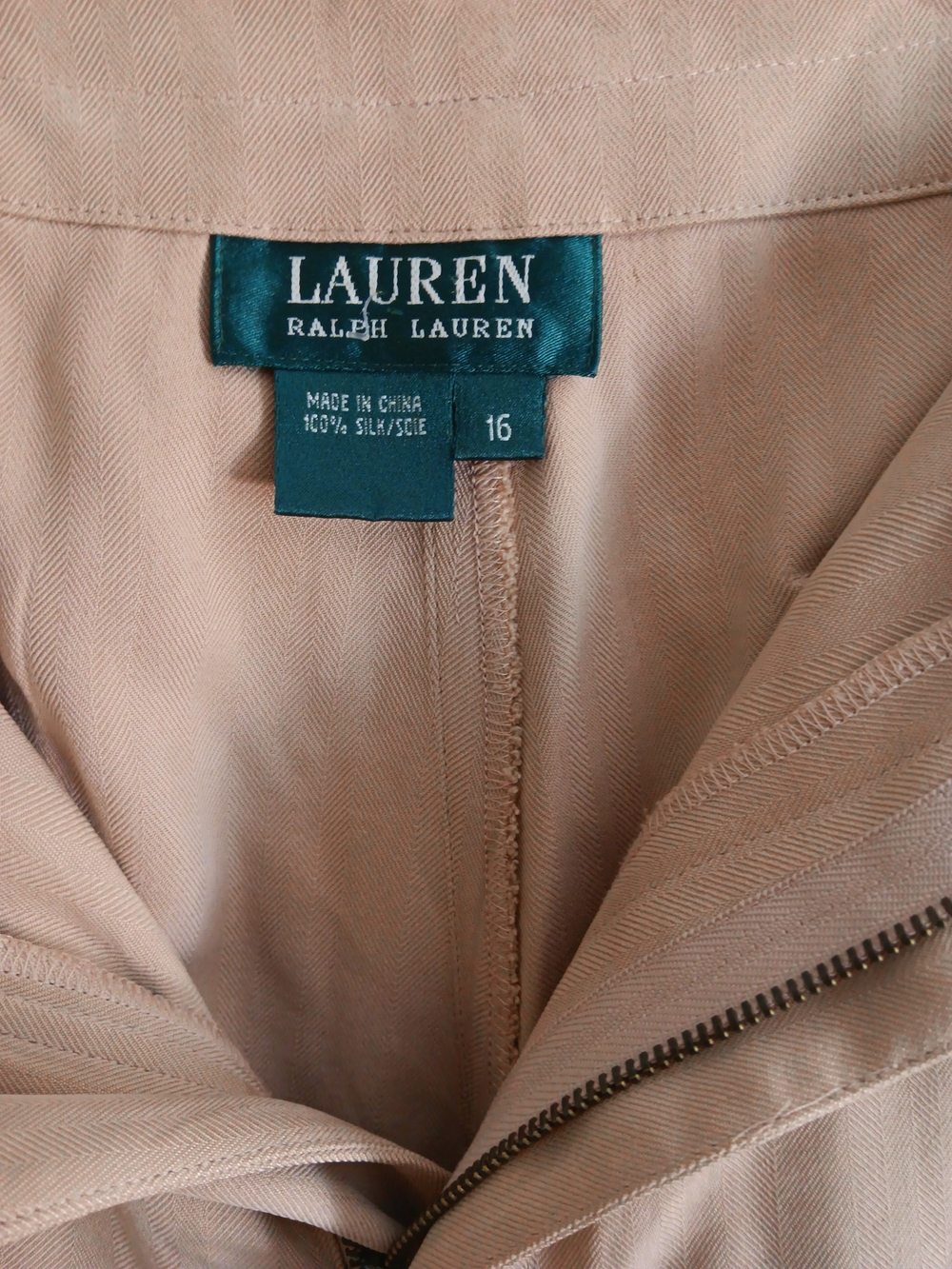 RALPH LAUREN Women's 100% Silk Beige Cargo Pants Zip Pocket Straight Leg Size 16 - Picture 6 of 6